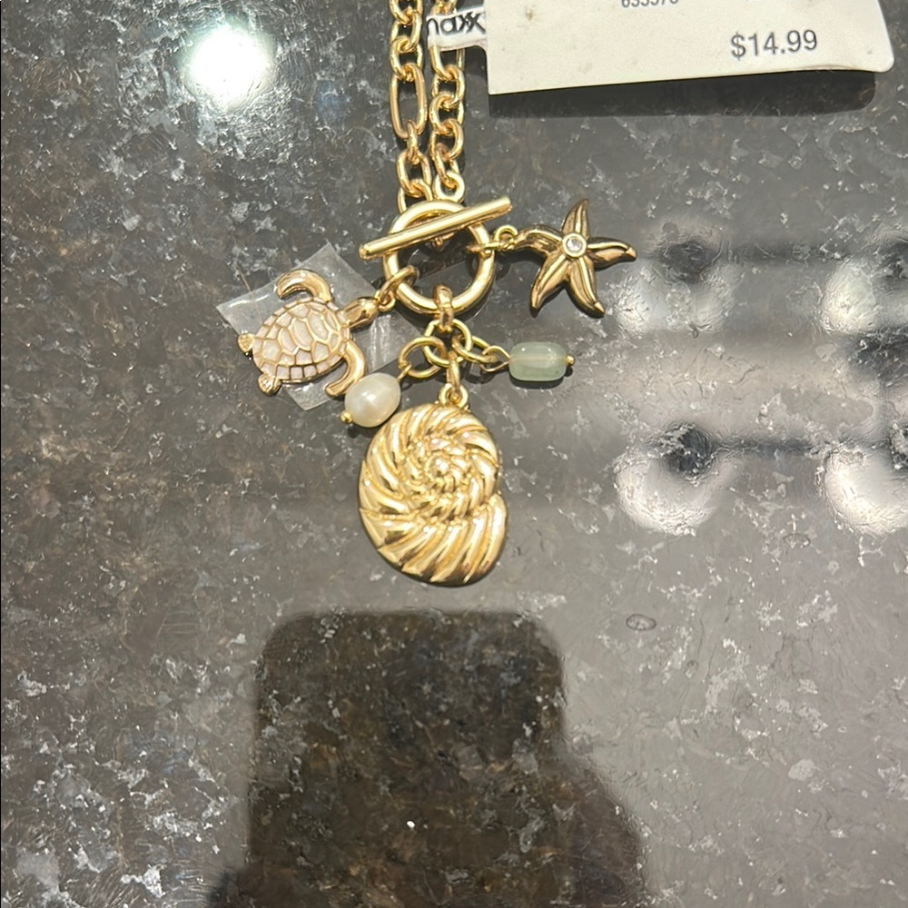 Gold Charm Necklace with Nautical Accents